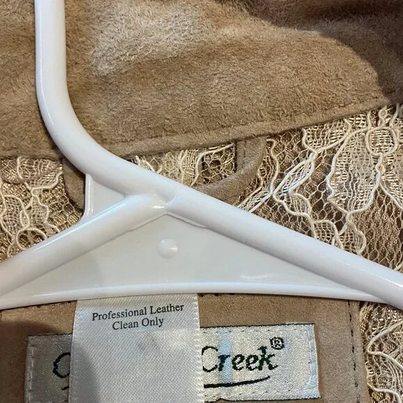 Coldwater Creek Leather Suede Floral Embroidered Zip Vest Lace interior Brwn/Med - Picture 3 of 9